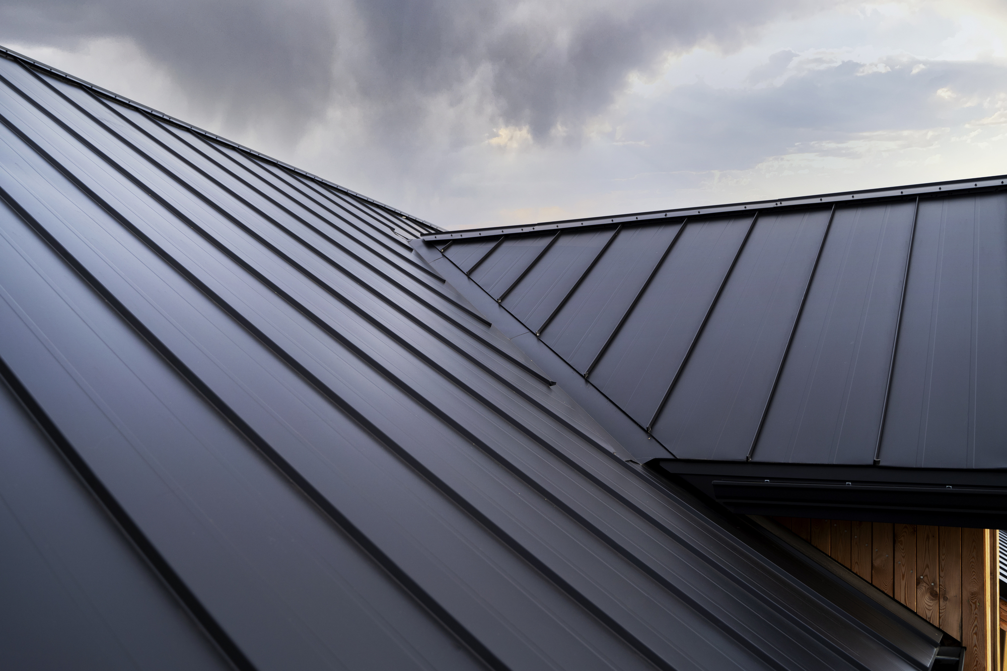 Close-up of a metal roof on a house